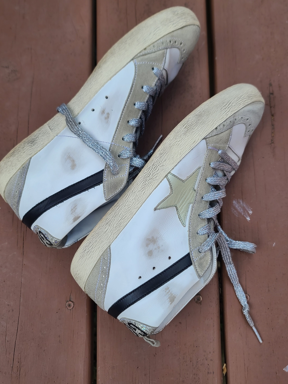 Golden Goose White, Beige & Black Star Detail Sneakers
